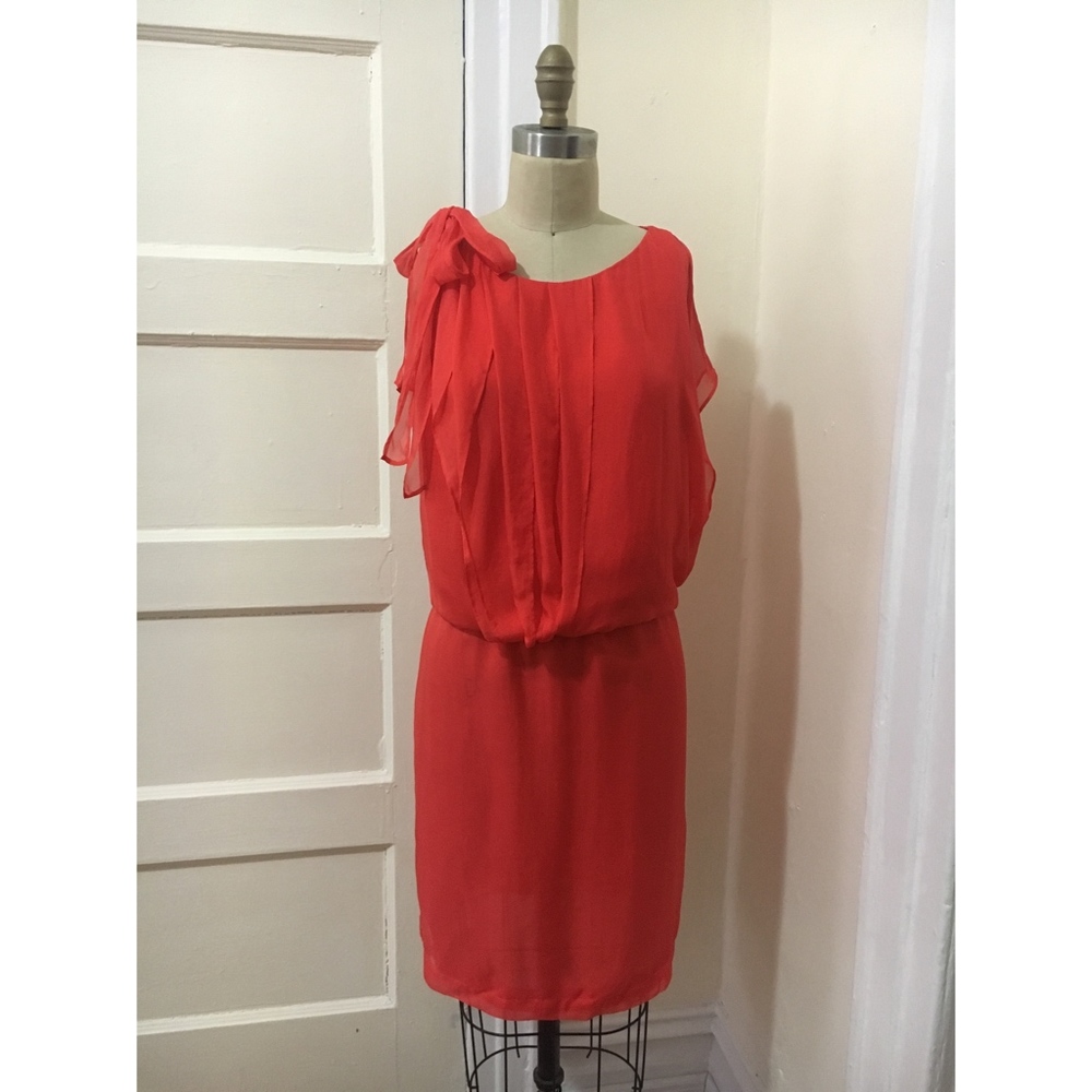 Tomato Red Silk Blouson Dress